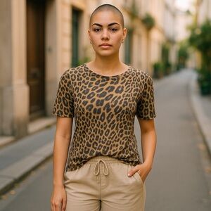 Lauren‎ Ralph Lauren EUC Leopard Print Short Sleeve Tee Sz S/P